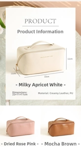 Detailed size specifications of the PU leather makeup bag showing 22x11x11cm dimensions