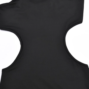 Detailed close-up showing the smooth elastic fabric and curved waist cut-out of the dress