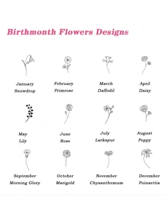 Detailed line art sketches of 12 birth month flowers from Snowdrop to Poinsettia