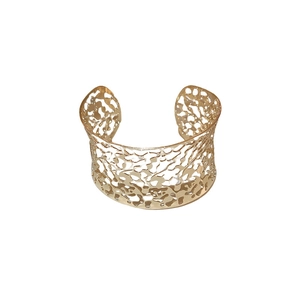 Gold-toned hollow out cuff bracelet with irregular textured mesh design for women