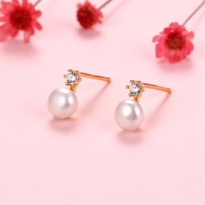 Freshwater Pearl Stud Earrings With Zircon Inlay And 925 Sterling Silver Earring Post Elegant Fashion For Women