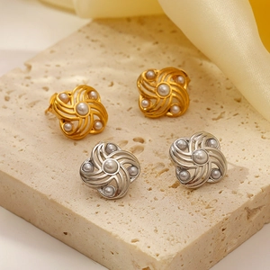 Boucles D Oreilles À Tige En Acier Inoxydable Avec Künstliche Perles Vortex Pour Femmes Design Géométrique Élégant Bijoux Mode