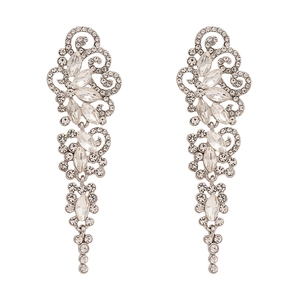 Sparkling leaf leaf tassel dangle earrings with silver needle and marquise crystals