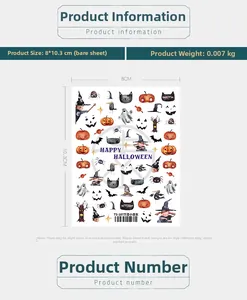 Detail view of Halloween nail art stickers with witch and pumpkin patterns 8x10.3cm