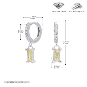 Detailed size specifications of 925 silver earrings with yellow zircon gemstones