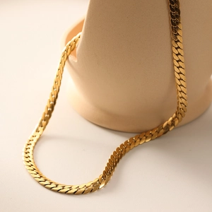 Minimalist 18k gold plated stainless steel flat snake chain necklace for women