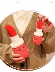 Creative lipstick plush toy set featuring a large doll and a small bag keychain charm