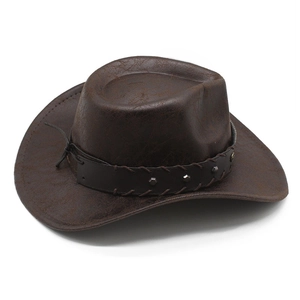 Dunkelbrauner Wildleder Western-Cowboyhut mit Nietenband und klassisch breiter Krempe