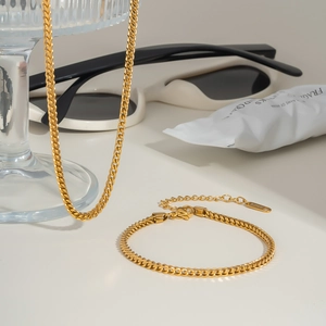 Curb Chain Necklace And Bracelet 304 Stainless Steel Vacuum Gold Plated Minimalist Street Style Jewelry For Women