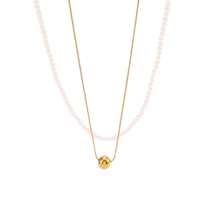 Double-layered 18K gold plated necklace with pearls and a minimalist round ball pendant