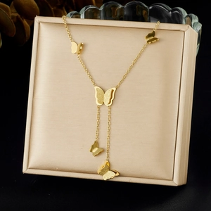 Butterfly Pendant Necklace Stainless Steel Gold Plated Y Shaped Tassel Frosted Butterflies Elegant Fashion Jewelry For Women
