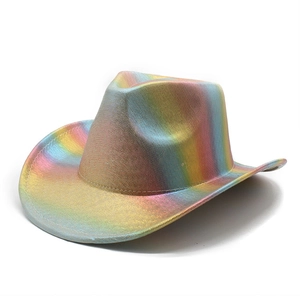 Rainbow striped cowboy hat with metallic finish for festive party decorations