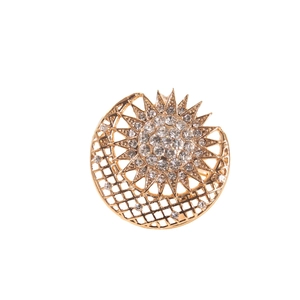Elegant gold crescent moon and sun brooch with sparkling clear crystal rhinestones