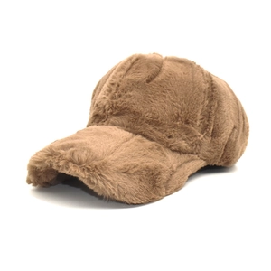 Deep brown warm faux fur baseball cap for women with thick plush material in solid color