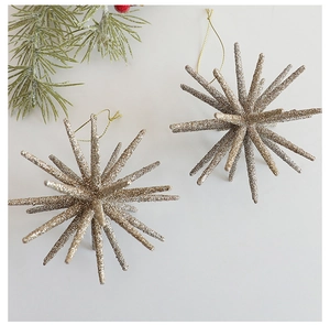 Champagne glitter star ornaments for Christmas tree decoration set of two pieces