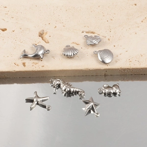 Silver stainless steel ocean charms featuring starfish shell and seahorse for DIY jewelry