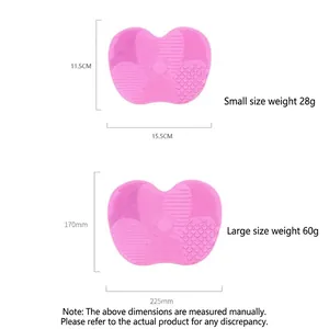 Apple-shaped silicone makeup brush cleaning mat with suction cups in two sizes