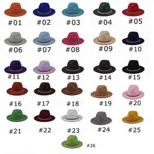 Chapeaux fedora en feutre de laine avec chaîne en 26 couleurs pour enfants et adultes