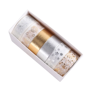 6-roll set of gold and silver foiled washi tapes with decorative floral patterns