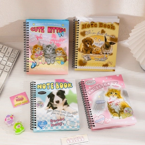 Retro Cartoon Cat Dog Rabbit Spiral Notebook Ruled Paper Daily Planner Diary For Students School Stationery Kawaii Aesthetic