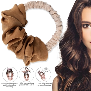 Three-step guide for using the large brown and beige heatless hair curler for waves