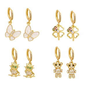 Μόδα Κρίκοι Σκουλαρίκια Χαλκός 18K Επιχρυσωμένος Ζιργκόν Σμάλτο Πεταλούδα Αρκούδα Κουκουβάγια Τριφύλλι Κοσμήματα Για Γυναίκες Κορίτσια