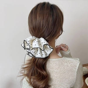 Elegante elastico per capelli bianco a pois neri con bordo classico per acconciature