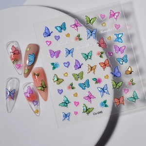 5D embossed butterfly nail stickers with colorful floral and heart designs, model Co-046