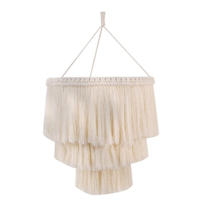 Bohemian woven cotton rope lampshade with three layers of tassels for pendant lights