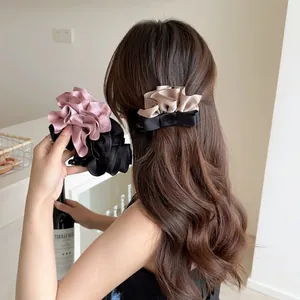 Pince Banane À Nœud En Satin Plissé Pour Femmes Style Coréen Pince À Cheveux Verticale Pour Queue De Cheval
