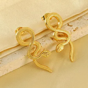 Unique Snake Stud Earrings 18K Gold Plated Stainless Steel With Realistic Scale Texture Fashion Jewelry For Women