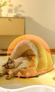 Detail of warm snail-shaped cat bed with thick plush lining for thermal insulation