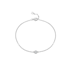Minimalist S925 sterling silver chain bracelet with a single round zircon for women