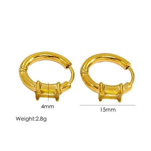 Detail view of 15mm 18K gold-plated hoop earrings with 4mm rectangular zircon inlay