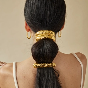 18k gold plated U-shaped hair cuff and textured hair clips set for women's ponytail