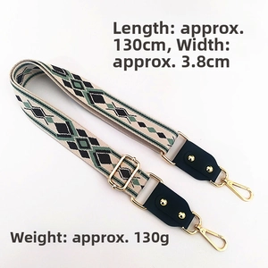 Ethnic jacquard woven strap 130cm long and 3.8cm wide with leather bag accessories
