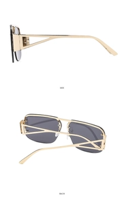 Side and back view of metal half-frame sunglasses with geometric hollow temples