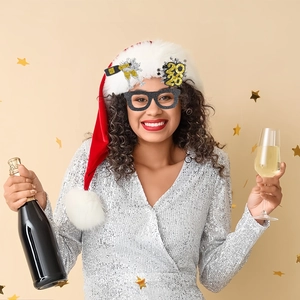 Sparkly 2026 New Year glasses frame with champagne gold accents for party celebration