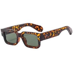 Retro square tortoiseshell sunglasses with dark green lenses and silver rivet accents