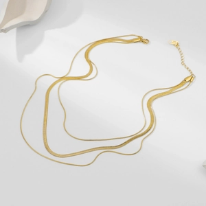 Three-layer 14K gold plated stainless steel snake chain necklace for women jewelry