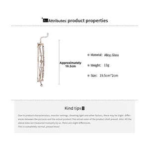 Multi-layer alloy bracelet with glass beads and detailed dimensions 19.5cm length