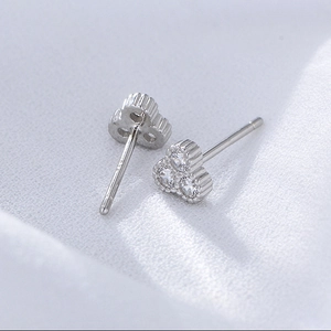 Elegant S925 sterling silver stud earrings featuring three sparkling zircon stones