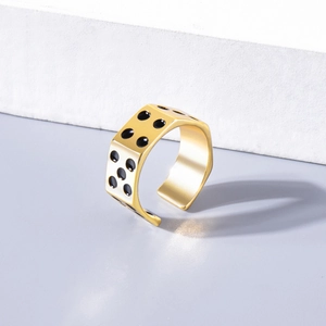 Verstellbarer goldener Würfelring aus Edelstahl mit drehbarem Spinner und Emaille-Punkten