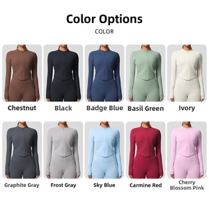 Detailed color options for the slim fit long sleeve yoga jacket with zip closure