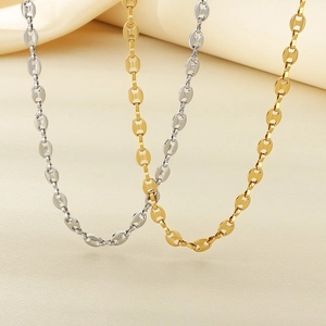 Colliers chics en acier inoxydable plaqué or 18 carats et argent maille grain de café