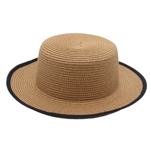 Classic straw boater hat for women with black bound edge and woven sun protection design