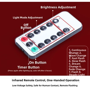 Infrared remote control for LED spider web lights showing 8 lighting modes and timer