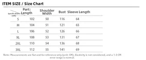 Detailed size chart for men's leopard print faux fur coat with measurements in CM