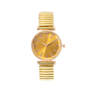Women's gold fashion watch with rhinestones and flexible elastic metal strap