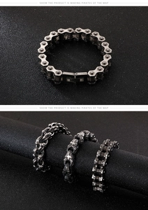 Détails de bracelets chaîne de vélo punk en acier inoxydable avec motifs de croix